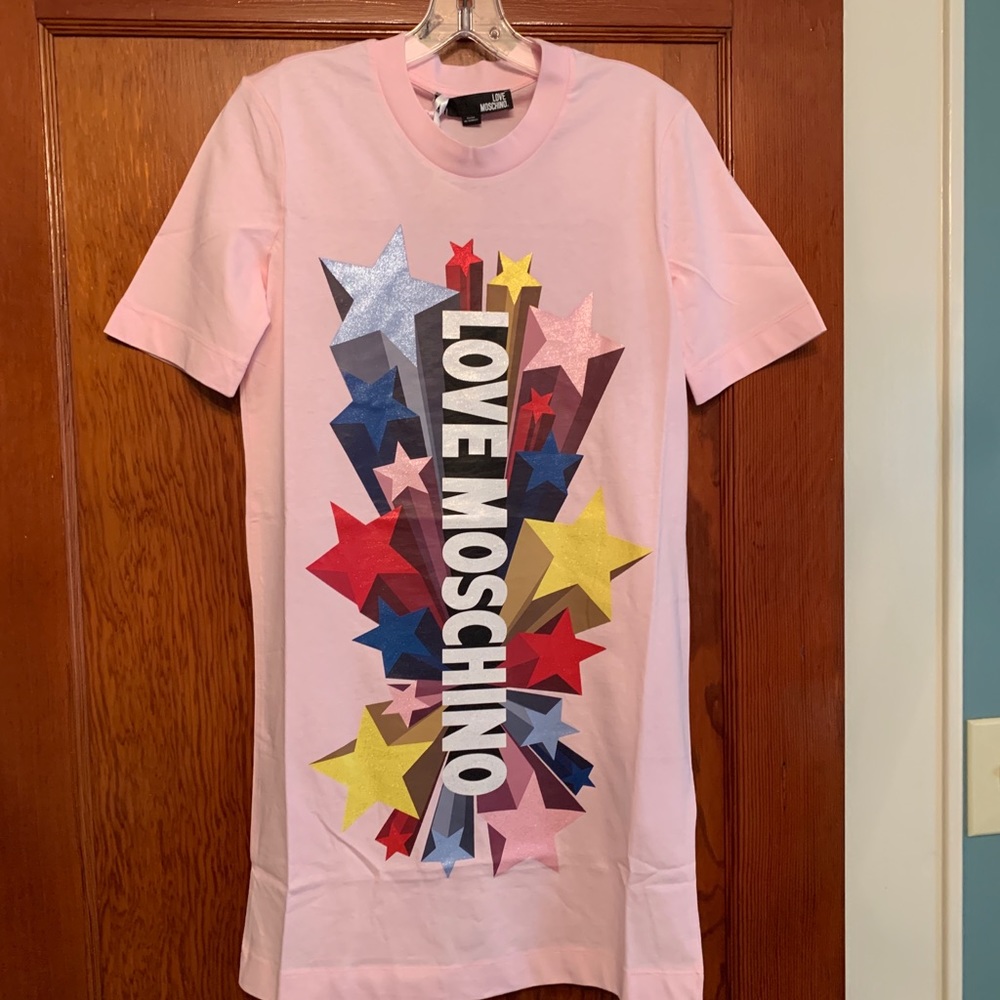 Love Moschino Baby Pink Graphic T-Shirt Dress💕💕💕 38/XS